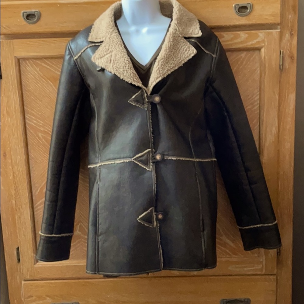 Silver Jeans Brown Faux Leather Shearling Jacket